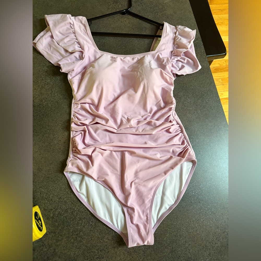 Pink Ruffled ladies One Piece Swimsuit